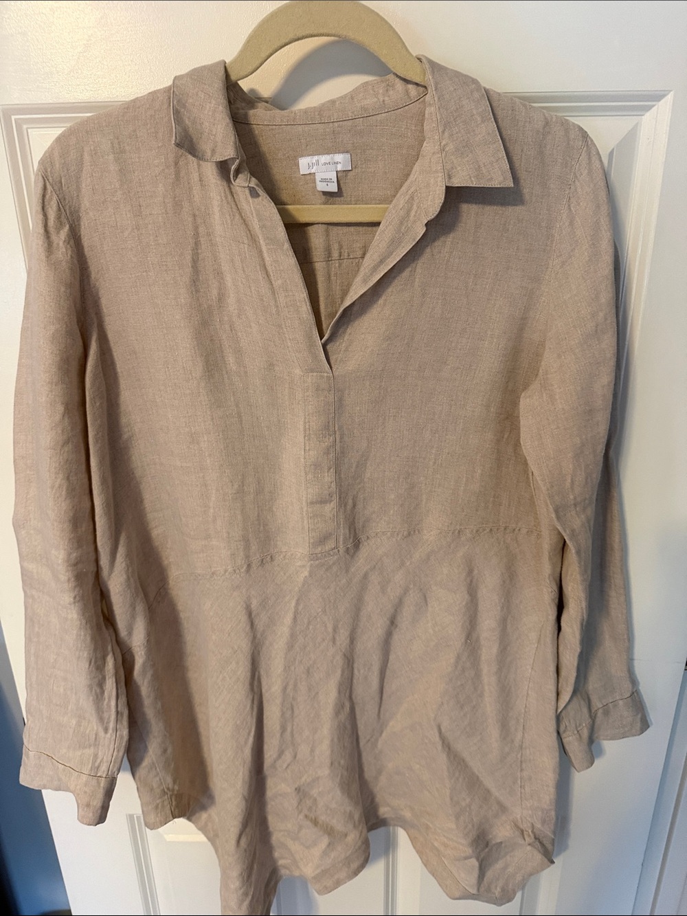 J. Jill Neutral Beige Linen V-Neck Shirt